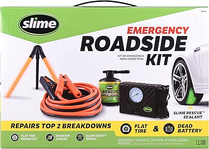 Slime 50154 Emergency Roadside Kit with flat tire repair and booster cables